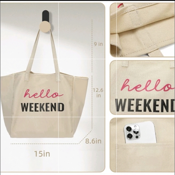 See Updated listing Max offer's Hello Weekend Pink Word print Large Totebag - Picture 8 of 15